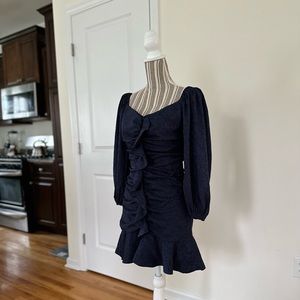 NWT ASTR the Label Navy Blue Ruffle Square Neck Dress Small S